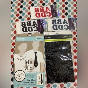 NWT iron on letters, (red,blue and black) Mr. And Mrs. Iron on